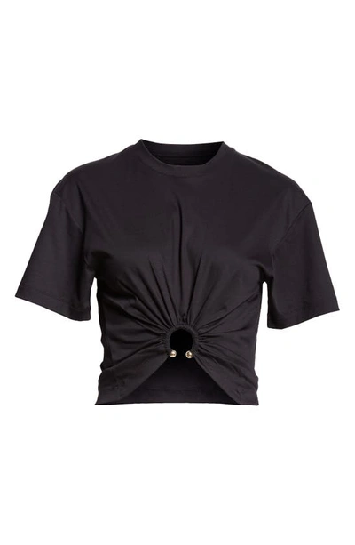 Rabanne Womens Black Ring-embellished Cropped Cotton-jersey T-shirt In Black