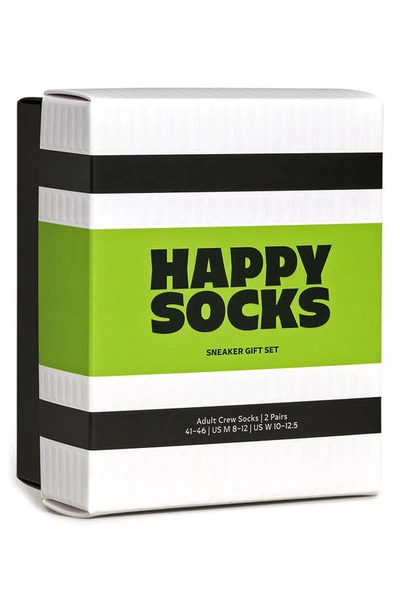 Happy Socks Assorted 2-pack Stripe Sneaker Crew Socks Gift Box In Black