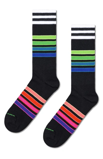 Happy Socks Assorted 2-pack Stripe Sneaker Crew Socks Gift Box In Black