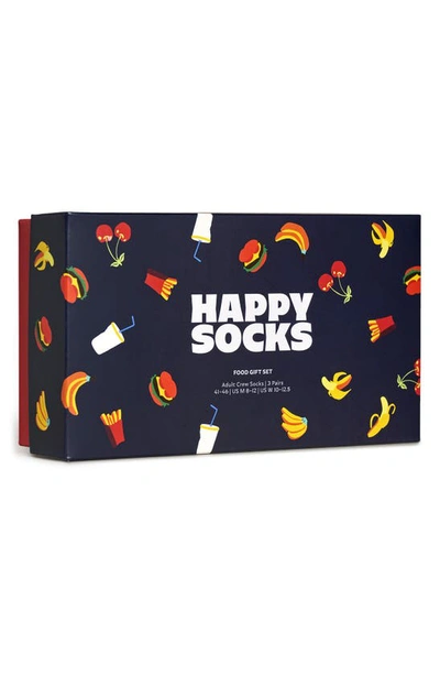 Happy Socks Food Crew Socks Gift Set, Pack Of 3 In Navy