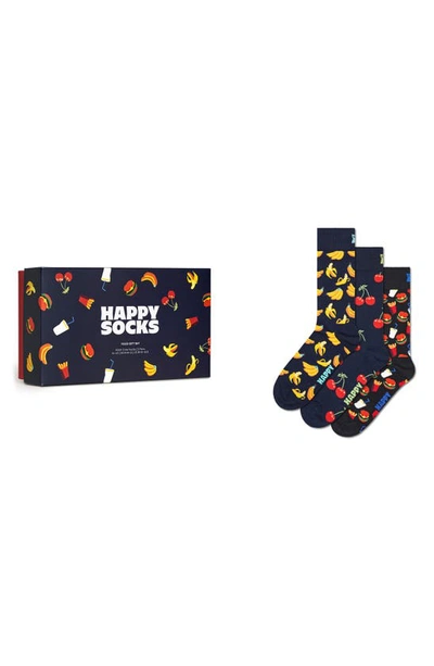 Happy Socks Food Crew Socks Gift Set, Pack Of 3 In Navy