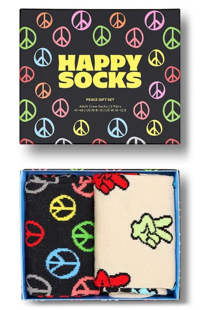 Shop Happy Socks Assorted 2-pack Peace Crew Socks Gift Box In Black