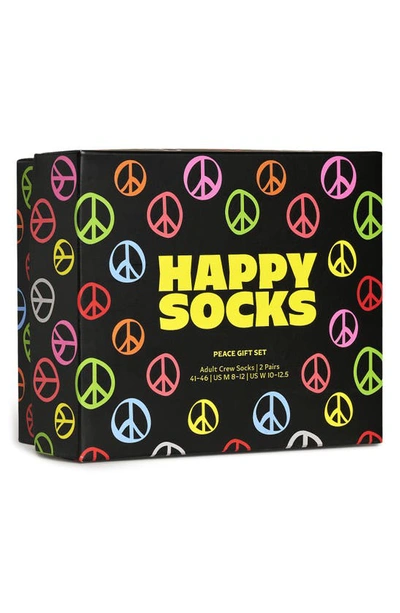 Happy Socks Assorted 2-pack Peace Crew Socks Gift Box In Black