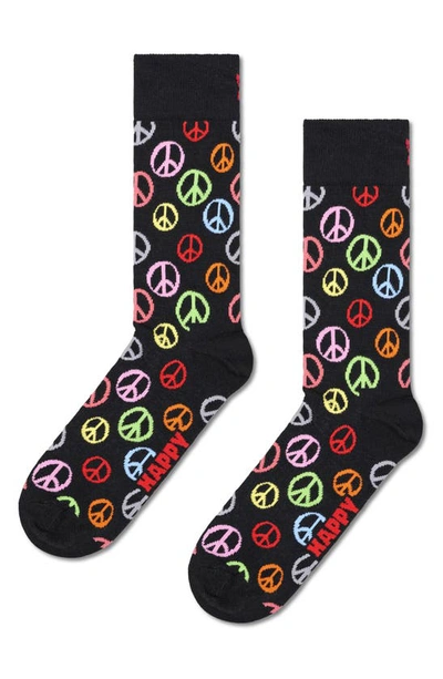 Happy Socks Assorted 2-pack Peace Crew Socks Gift Box In Black