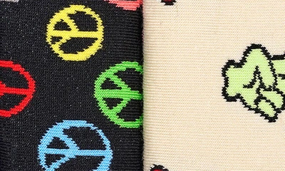 Happy Socks Assorted 2-pack Peace Crew Socks Gift Box In Black