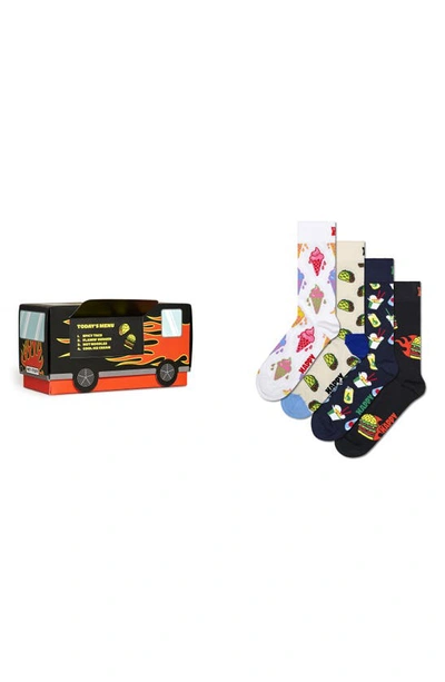Shop Happy Socks Assorted 3-pack Food Truck Crew Socks Gift Box In White/ Black/ Beige