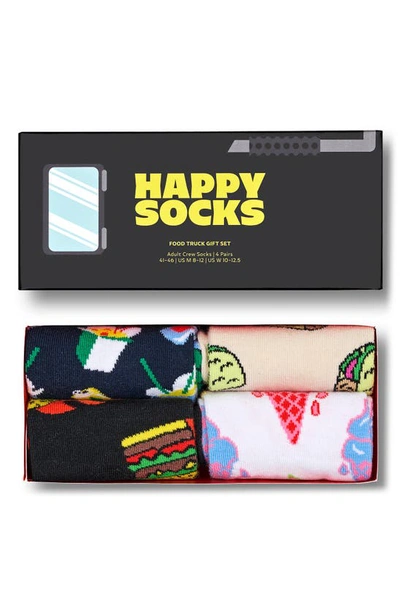Shop Happy Socks Assorted 3-pack Food Truck Crew Socks Gift Box In White/ Black/ Beige