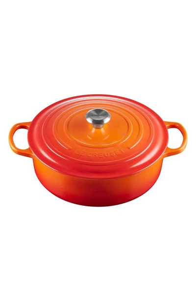 Le Creuset Volcanic Signature Round Cast-iron Casserole Dish In Flame