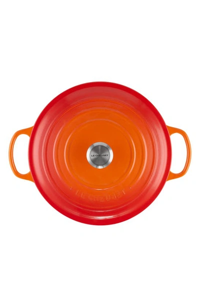 Le Creuset Volcanic Signature Round Cast-iron Casserole Dish In Flame