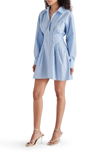 Shop Steve Madden Aria Long Sleeve Mini Shirtdress In Light Blue
