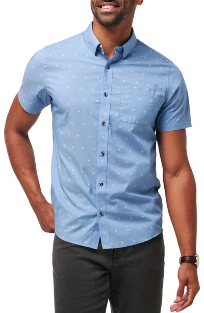 Shop Travis Mathew Wind It In Stretch Short Sleeve Button-up Shirt In Heather Quiet Harbor