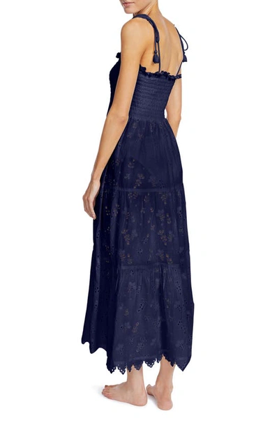 Robin Piccone Daisy Flounce Cotton Eyelet Cover-up Dress In Navy