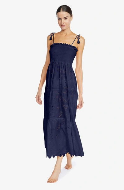 Robin Piccone Daisy Flounce Cotton Eyelet Cover-up Dress In Navy
