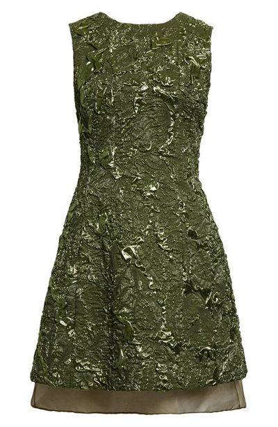 Shop Jason Wu Collection Marine Metallic Crinkle Jacquard Fit & Flare Dress In Deep Olive Multi