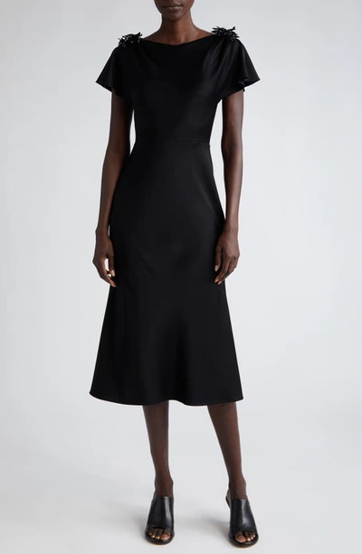 Shop Jason Wu Collection Embellished Flutter Sleeve Crepe Jersey Midi Dress In Black
