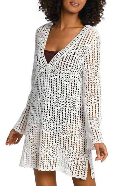 Shop La Blanca Waverly Long Sleeve Cotton Cover-up Dress In Ivory