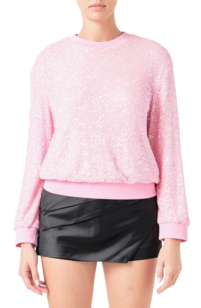 Shop Endless Rose Sequin Crewneck Sweater In Pink