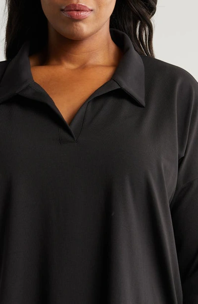 Shop Eileen Fisher Boxy Johnny Collar Stretch Organic Cotton Top In Black