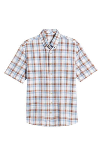 Shop Johnnie-o Bennett Plaid Short Sleeve Button-down Shirt In Havana Brown Blue