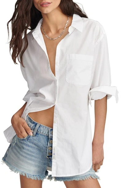 Shop Lucky Brand Oversize Cotton Button-up Shirt In Bright White