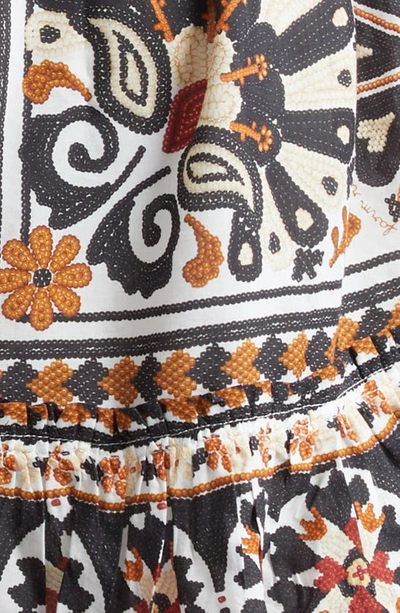 Shop Farm Rio Flower Fan Tapestry Print Puff Sleeve Belted Mini Shirtdress In Flower Fan Tapestry Off-white