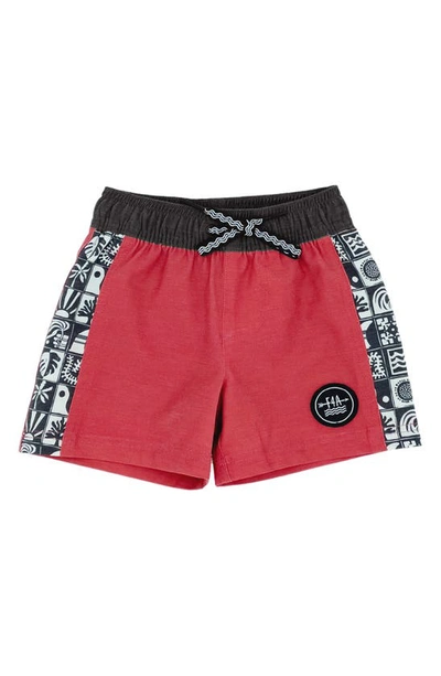 Shop Feather 4 Arrow Beach Tile Volley Swim Trunks In Chili Pepper