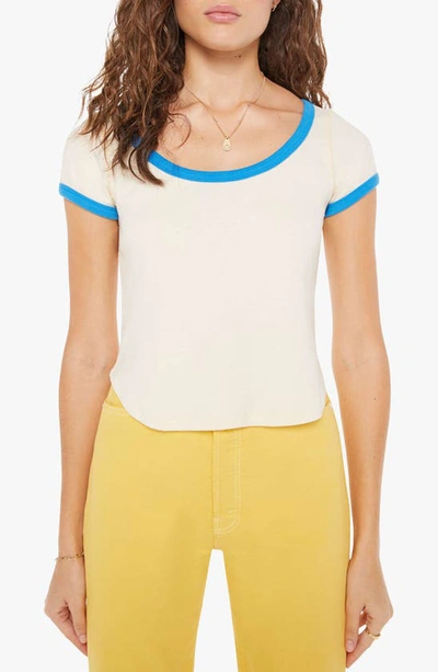 Shop Mother The Itty Bitty Scoop Neck T-shirt In Antique White And Blue Aster