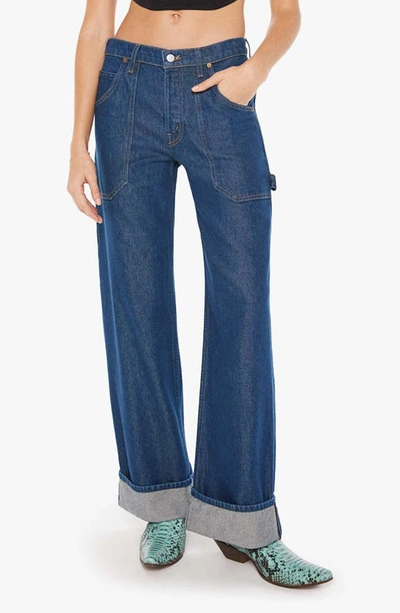 Shop Mother The Smoothie Carpenter Sneak Wide Leg Jeans In Clean Your Plate