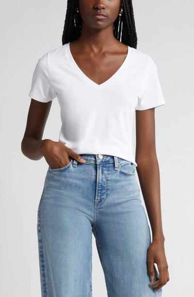 Shop Nordstrom Everyday V-neck Pima Cotton Blend T-shirt In White