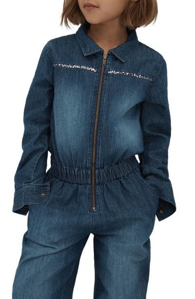 Shop Reiss Kids' Marnie Denim Jumpsuit In Blue