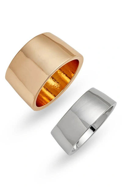 Shop Open Edit Set Of 2 Cigar Band Rings In Rhodium- Gold