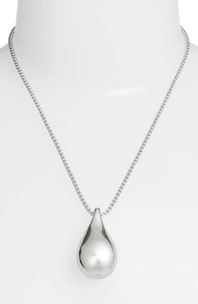 Shop Open Edit Polished Teardrop Pendant Necklace In Rhodium