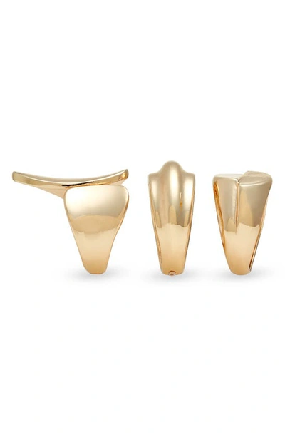 Shop Open Edit Set Of 3 Polished Metal Rings In Gold