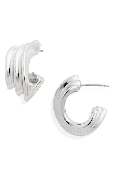 Shop Open Edit Ridged Hoop Earrings In Rhodium