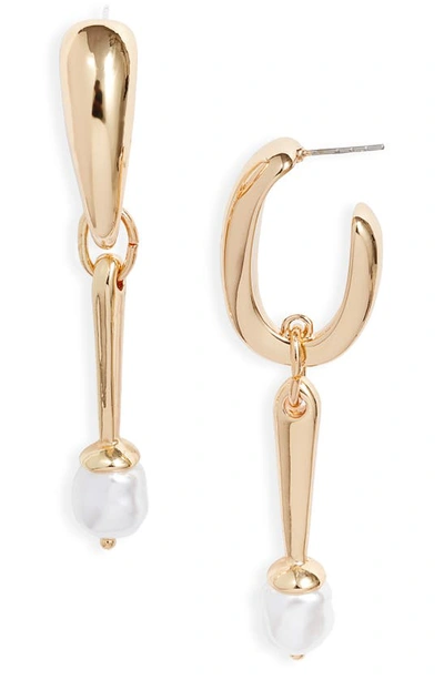 Shop Open Edit Imitation Pearl Bar Drop Earrings In White- Gold