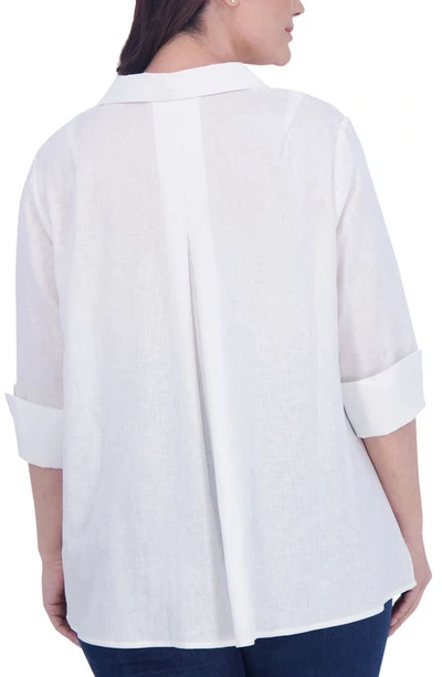Shop Foxcroft Agnes Three-quarter Sleeve Linen Blend Top In White