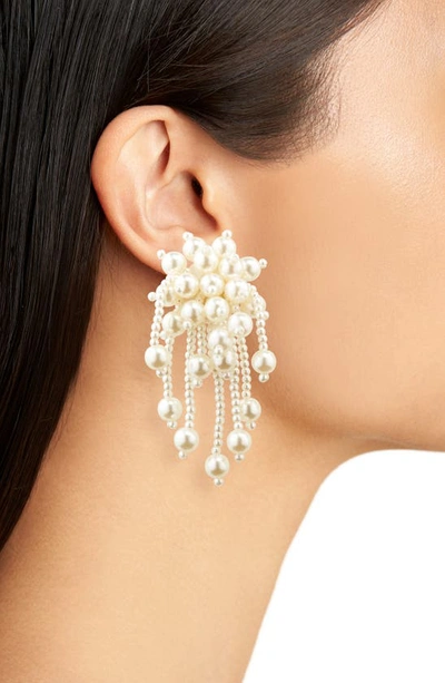 Shop Nordstrom Imitation Pearl Fringe Clip-on Earrings In White