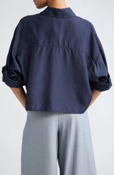 Shop Twp Next Ex Crop Silk Button-up Shirt In Midnight