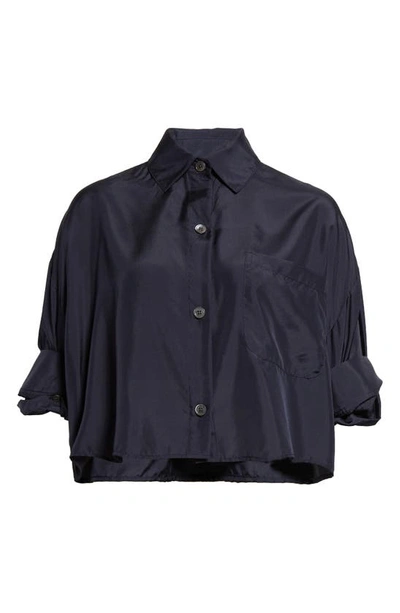 Shop Twp Next Ex Crop Silk Button-up Shirt In Midnight