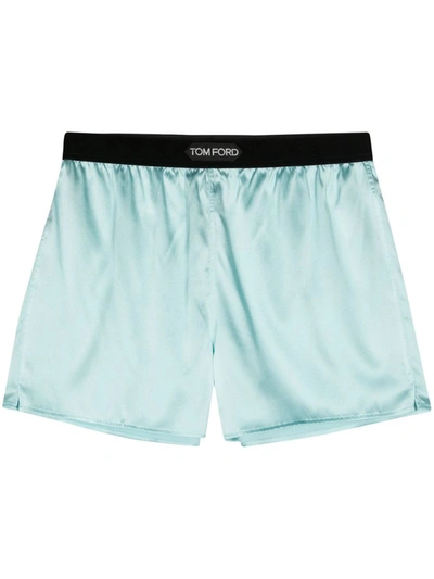 Shop Tom Ford Shorts With Velvet Details In Blue