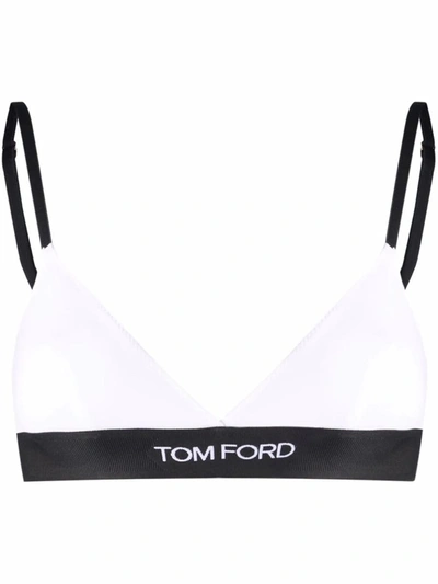 Shop Tom Ford Triangle Bra With Logo Band In White