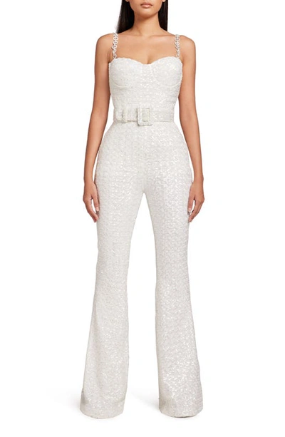 Shop Nadine Merabi Lucinda Sequin Sleeveless Jumpsuit In White