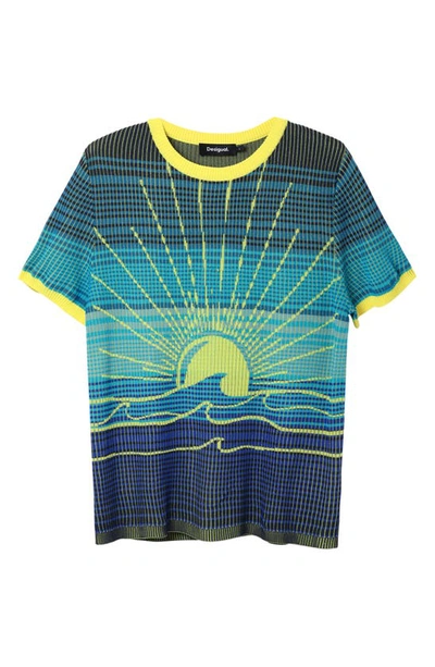 Shop Desigual Knit Wave T-shirt In Blue
