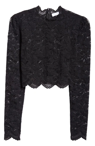 Shop Rabanne Long Sleeve Stretch Lace Crop Top In Black