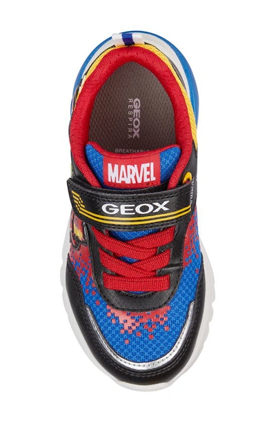 Shop Geox X Marvel Kids' Ciberdron Sneaker In Blue/black Multi