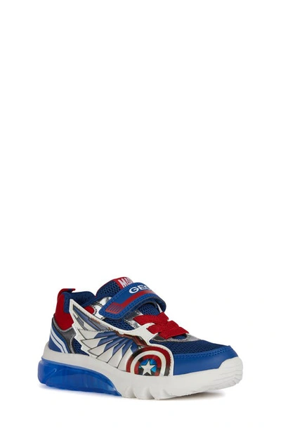 Shop Geox X Marvel Kids' Ciberdron Sneaker In Blue/ Red