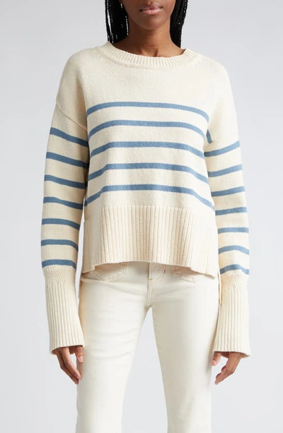 Shop Veronica Beard Andover Stripe Linen Blend Sweater In Ecru Slate Blue
