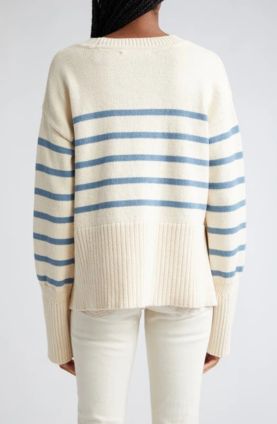 Shop Veronica Beard Andover Stripe Linen Blend Sweater In Ecru Slate Blue