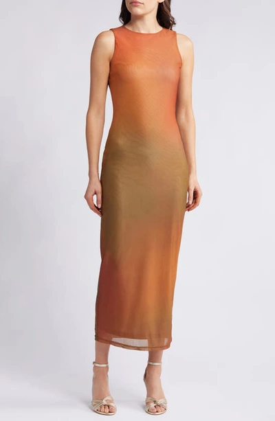 Shop Rare London Blur Sleeveless Mesh Maxi Dress In Rust Blur Print