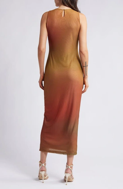 Shop Rare London Blur Sleeveless Mesh Maxi Dress In Rust Blur Print